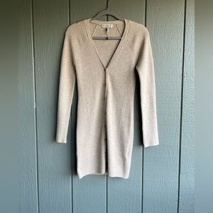 Weekend Stories Tan Wool Cashmere Ribbed Cardigan Sweater